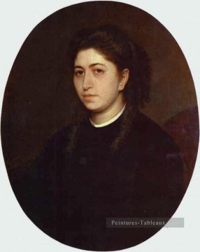  Noir Tableau - Portrait d’une jeune femme vêtue de velours noir démocratique Ivan Kramskoi